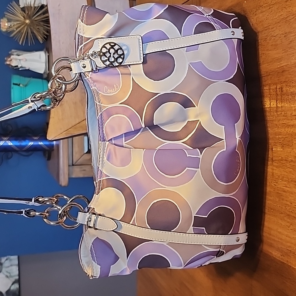 Coach Purple Lavender White Signature Circle Tote Shoulder Bag